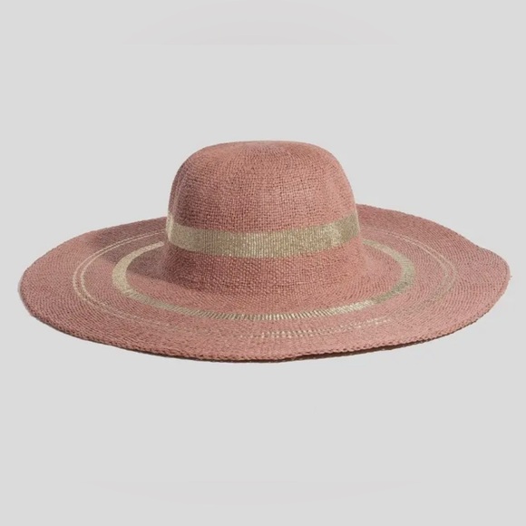 Aqua Bella Botique Accessories - Soft Pink Metallic Accent Trim Floppy Resort Sun Hat